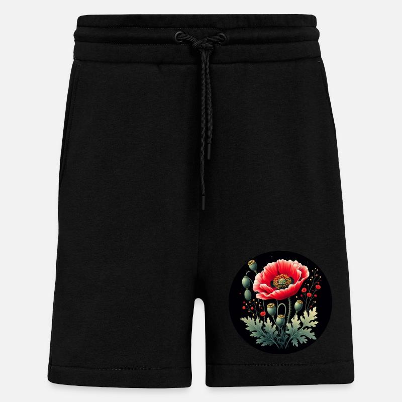 Blumenmotiv Mohnblume Schwarzer Hintergrund - Shorts - made by SPREAD - SOLID BLACK