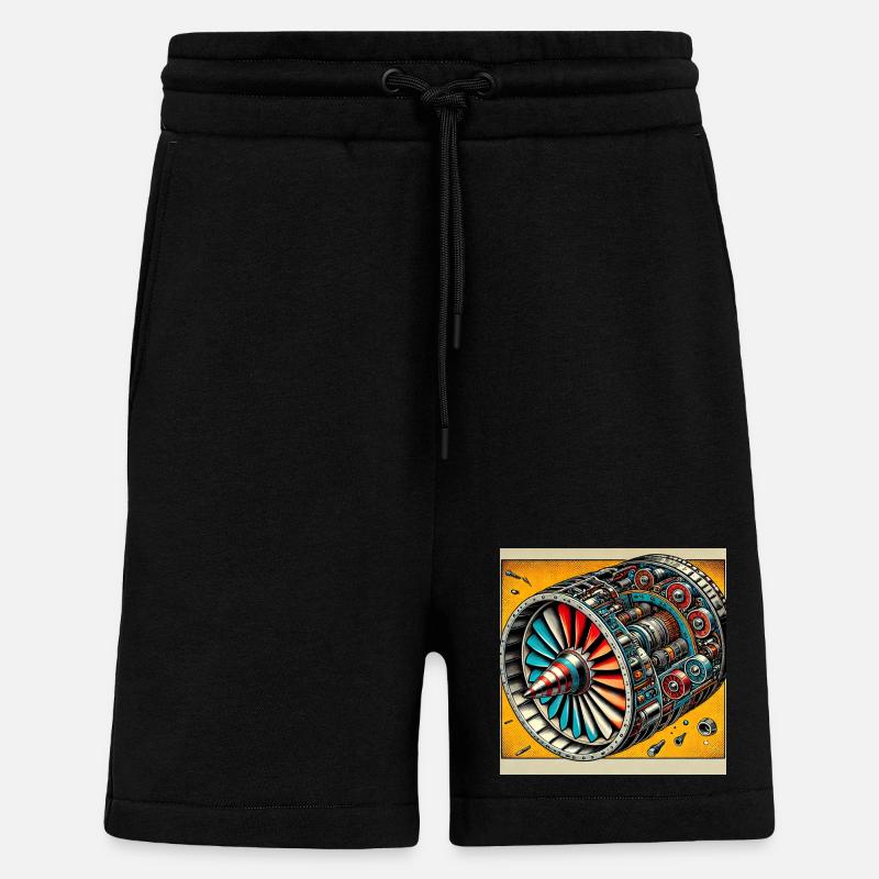 Turbine Unleashed: Comic Art - Airplane Turbine - Shorts - made by SPREAD - SOLID BLACK