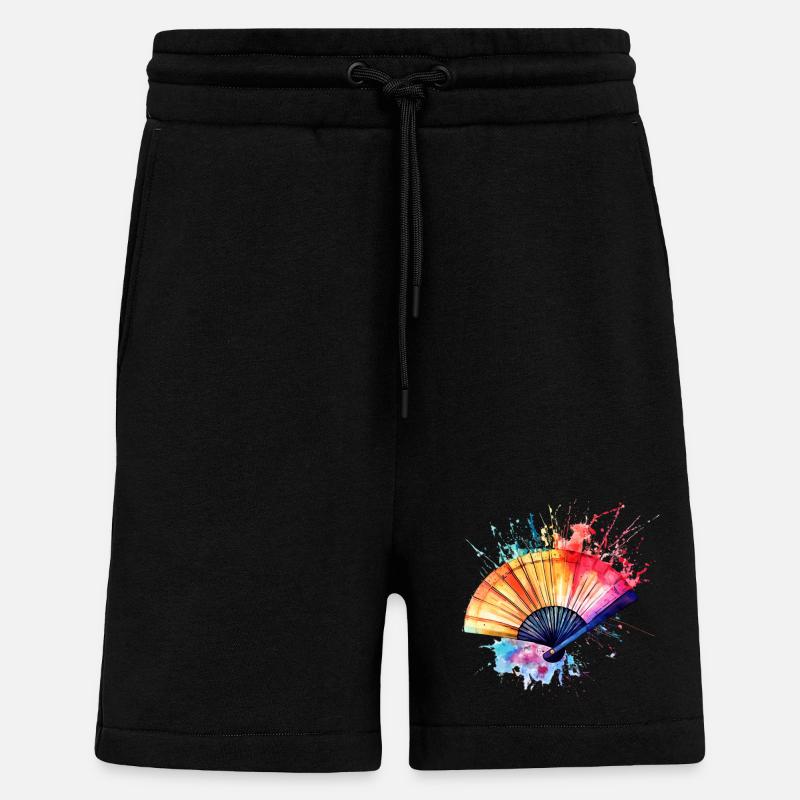 Éventail aquarelle éclatant - Short bio décontracté fabriqué en UE - SOLID BLACK