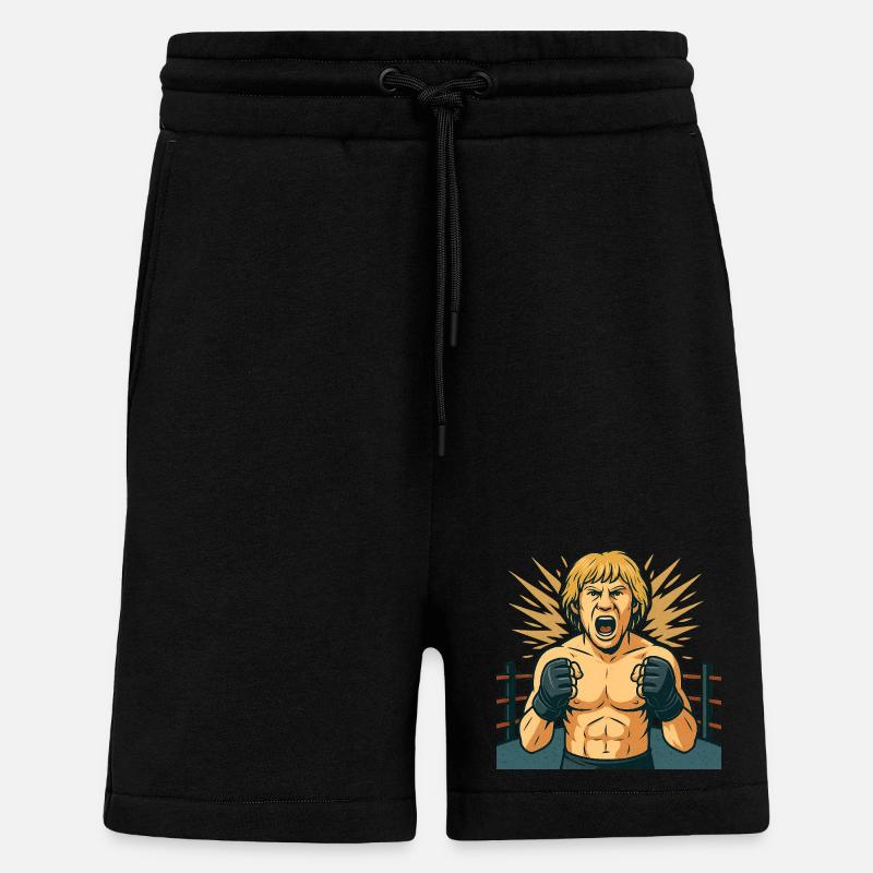Combative boxing hero comic style - Shorts - made by SPREAD - SOLID BLACK