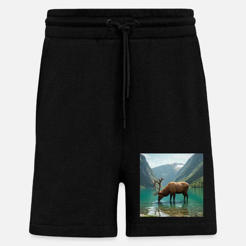 Alpenhirsch am ruhigen See - Shorts - made by SPREAD - SOLID BLACK