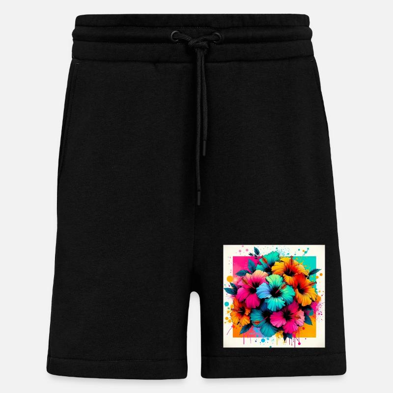Fleurs d’hibiscus - Short bio décontracté fabriqué en UE - SOLID BLACK