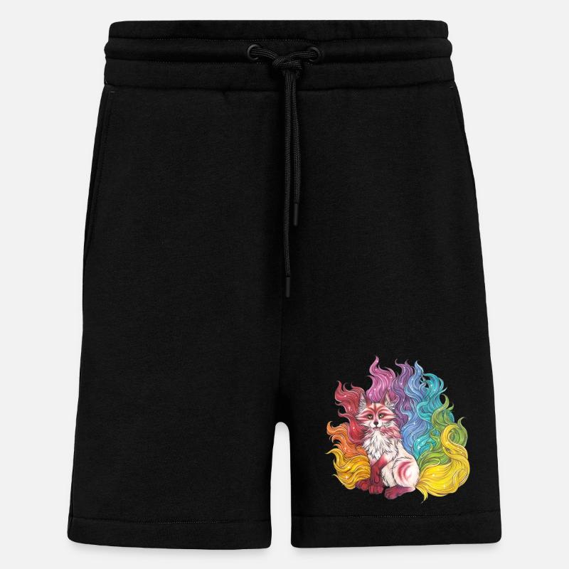Manga Rainbow Kitsune Mythical Fox Gift - Short bio décontracté fabriqué en UE - SOLID BLACK