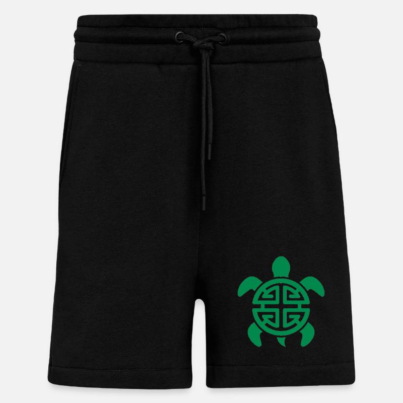 Geometric Lucky Turtle Pattern Green - Shorts - made by SPREAD - SOLID BLACK