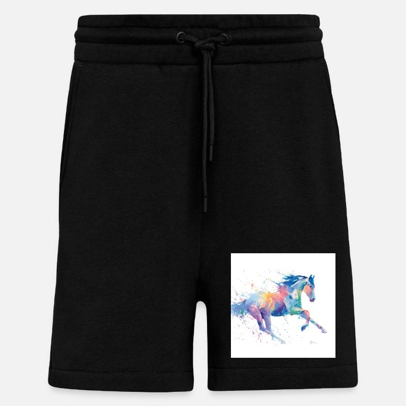 Regenbogen-Aquarell-Galopppferd - Shorts - made by SPREAD - SOLID BLACK
