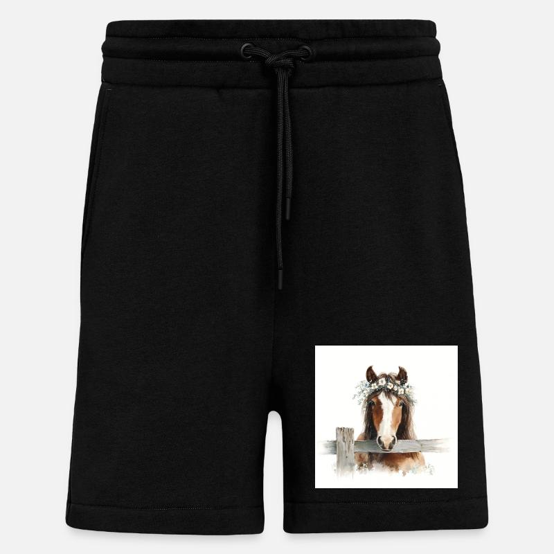 Aquarellpferd mit Blumenkrone - Shorts - made by SPREAD - SOLID BLACK