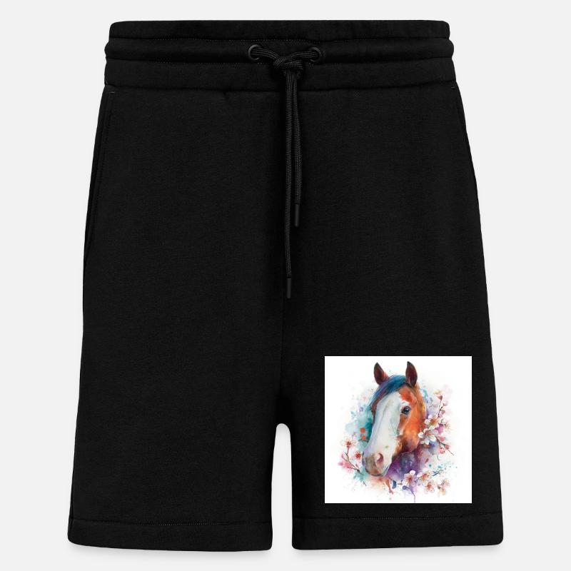 Aquarell Pferdeblüten-Porträt - Shorts - made by SPREAD - SOLID BLACK