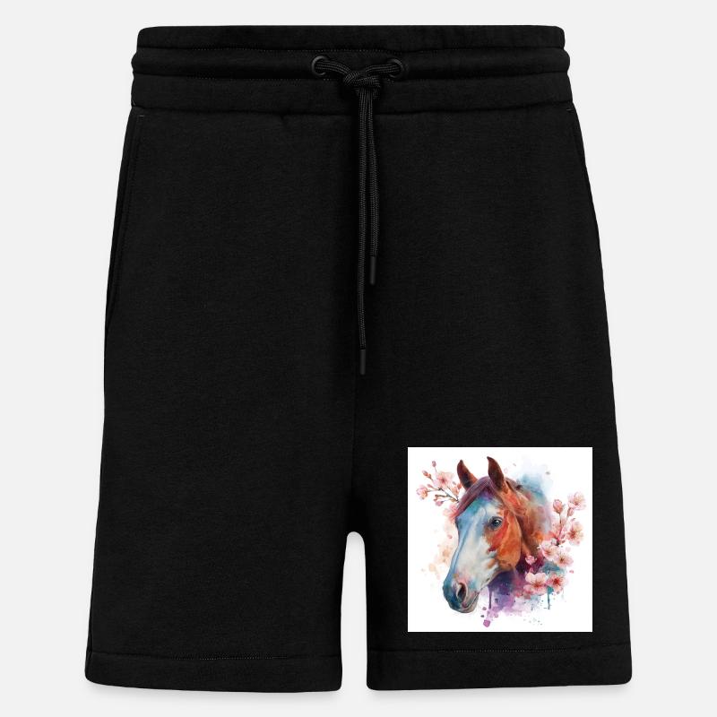 Aquarell Pferd und Blüten - Shorts - made by SPREAD - SOLID BLACK