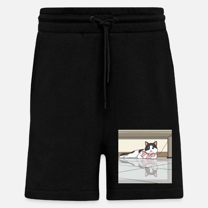 Cat with pink bow reflection - Shorts - made by SPREAD - SOLID BLACK