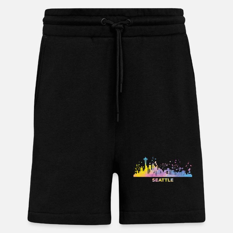 Skyline de Seattle, Seattle - Short bio décontracté fabriqué en UE - SOLID BLACK