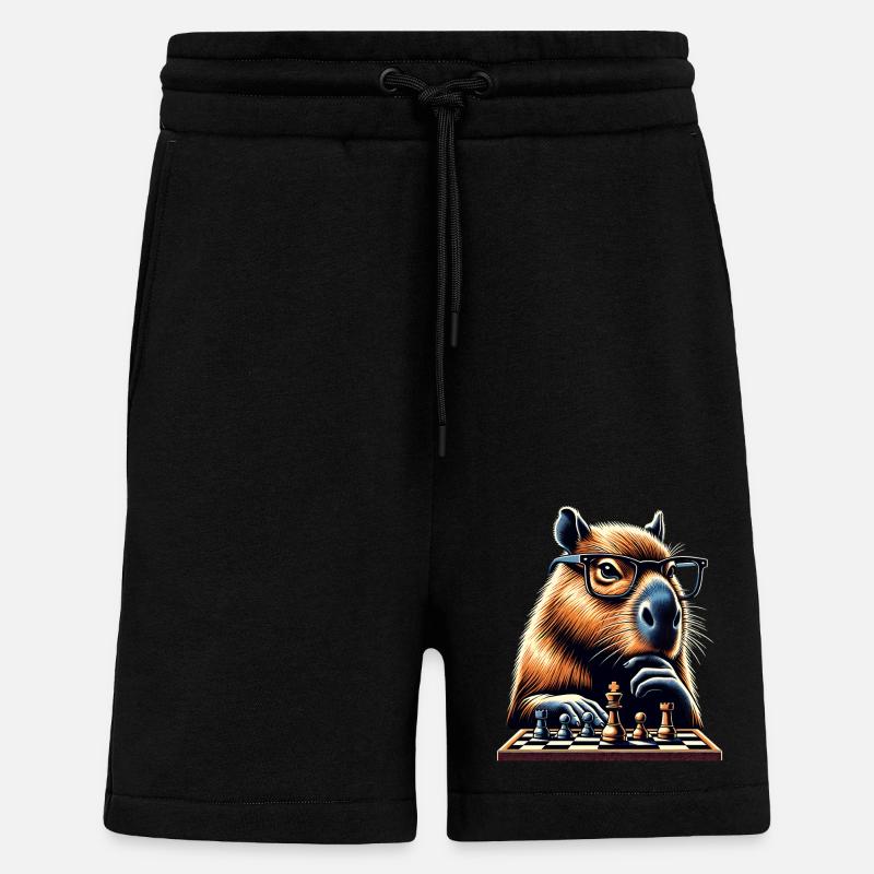 Humour Joueur D'Échecs Capybara - Short bio décontracté fabriqué en UE - SOLID BLACK