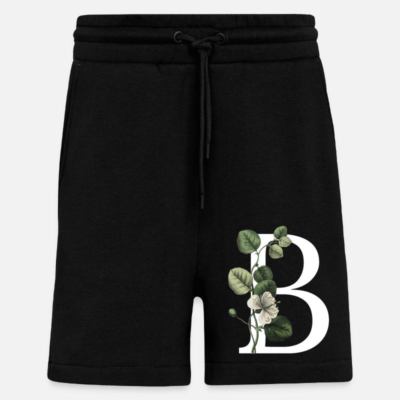Letter B Green Botanical - Shorts - made by SPREAD - SOLID BLACK