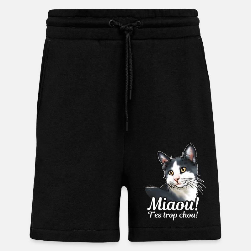 Chat noir et blanc Miaou - Short bio décontracté fabriqué en UE - SOLID BLACK