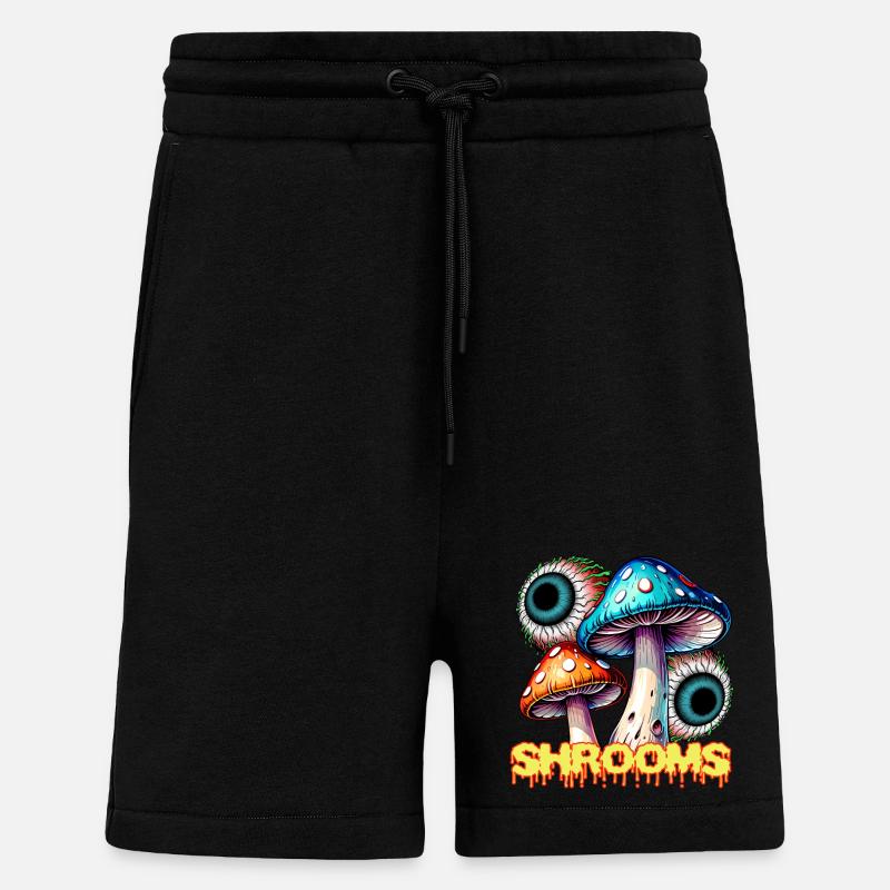 Champignons Psychédéliques Illusion Oeil Art - Short bio décontracté fabriqué en UE - SOLID BLACK