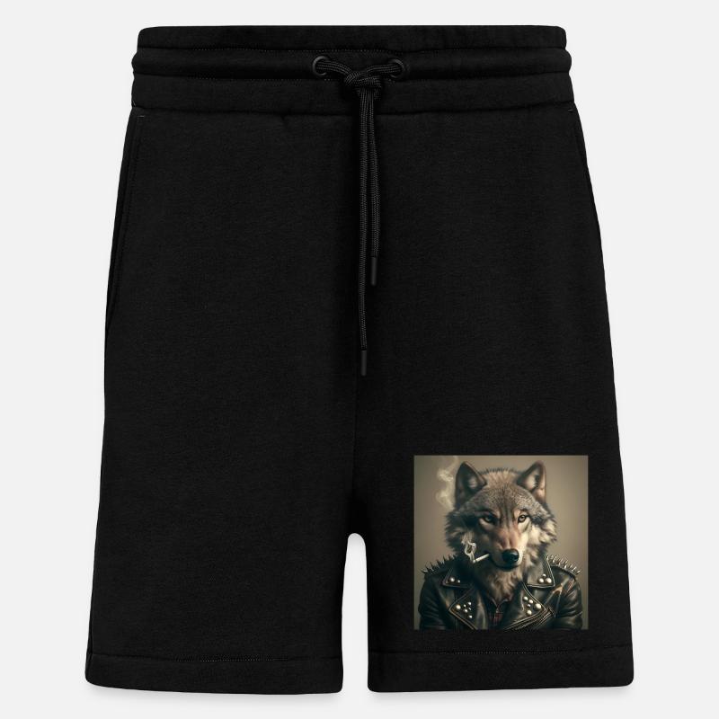 Rockiger Wolf mit Lederjacke - Shorts - made by SPREAD - SOLID BLACK