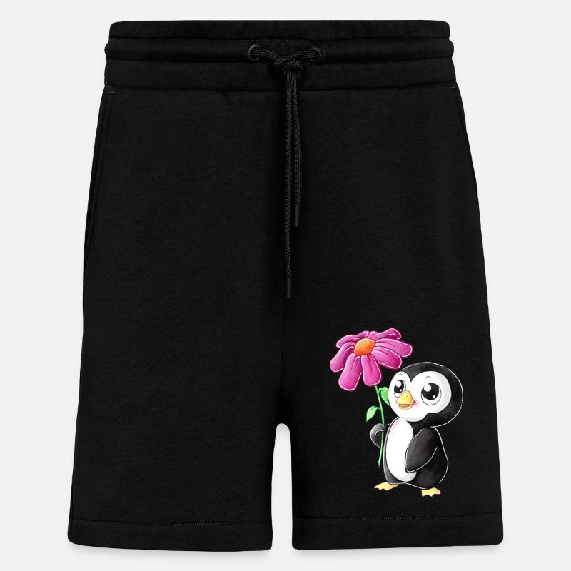 Pingouin de dessin animé mignon - Short bio décontracté fabriqué en UE - SOLID BLACK