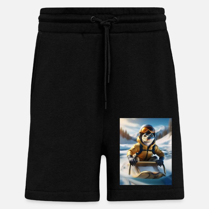 Eine Echse bei einer Schlittenfahrt - Shorts - made by SPREAD - SOLID BLACK