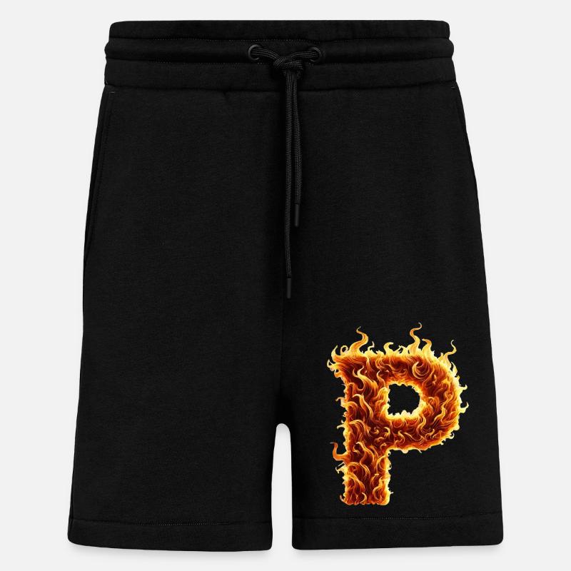 Lettre P Feu - Short bio décontracté fabriqué en UE - SOLID BLACK