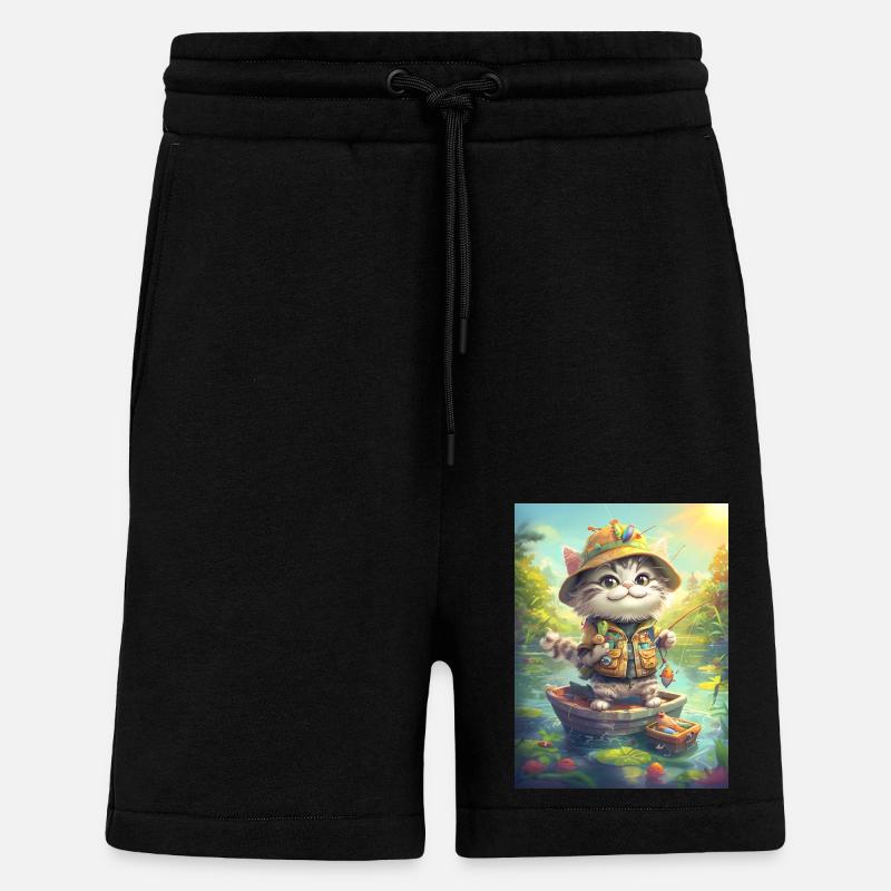 Chat Pêche Cadeau Pêche - Short bio décontracté fabriqué en UE - SOLID BLACK