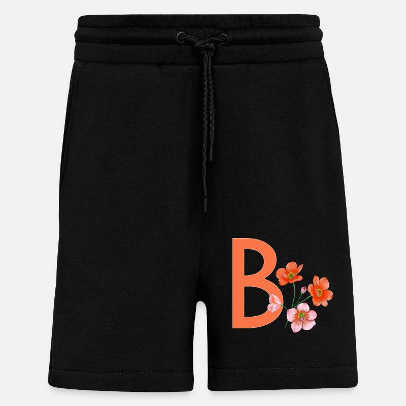 B avec des fleurs - Short bio décontracté fabriqué en UE - SOLID BLACK