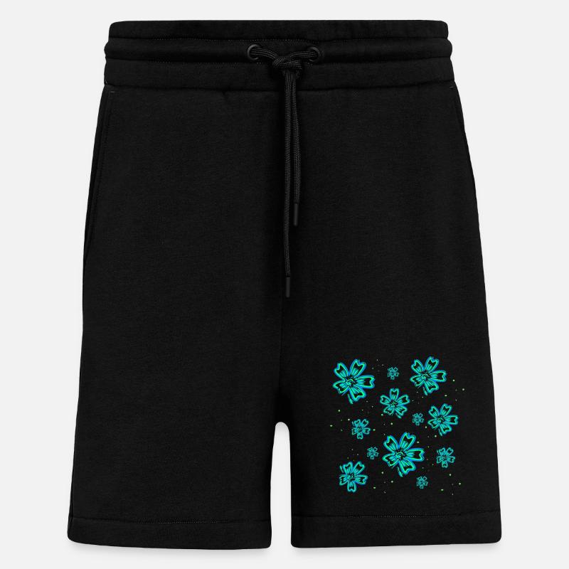 Blumenmuster türkis, blumendrucke mädchen - Shorts - made by SPREAD - SOLID BLACK