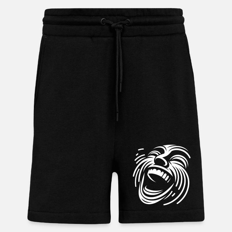 Laughing Line Face Pattern - Shorts - made by SPREAD - SOLID BLACK