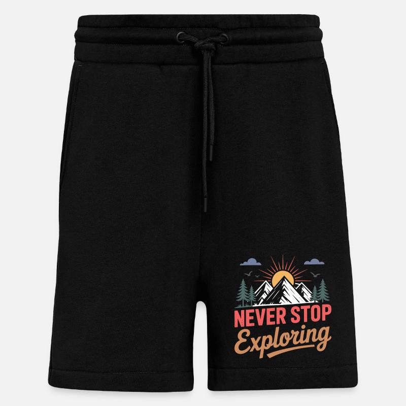 Mountains - Never Stop Exploring - Shorts - made by SPREAD - SOLID BLACK
