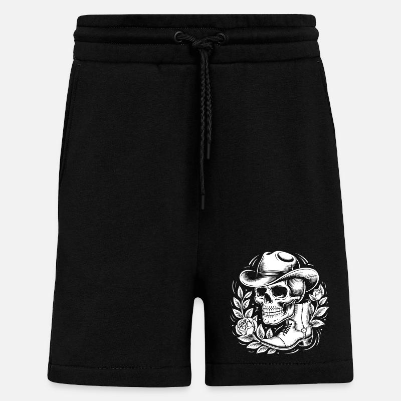 Skeleton cowboy with leaf wreath - Shorts - made by SPREAD - SOLID BLACK