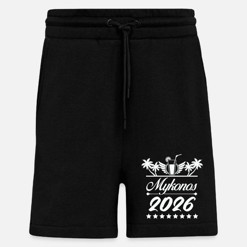 Logo plage Mykonos 2026 - Short bio décontracté fabriqué en UE - SOLID BLACK