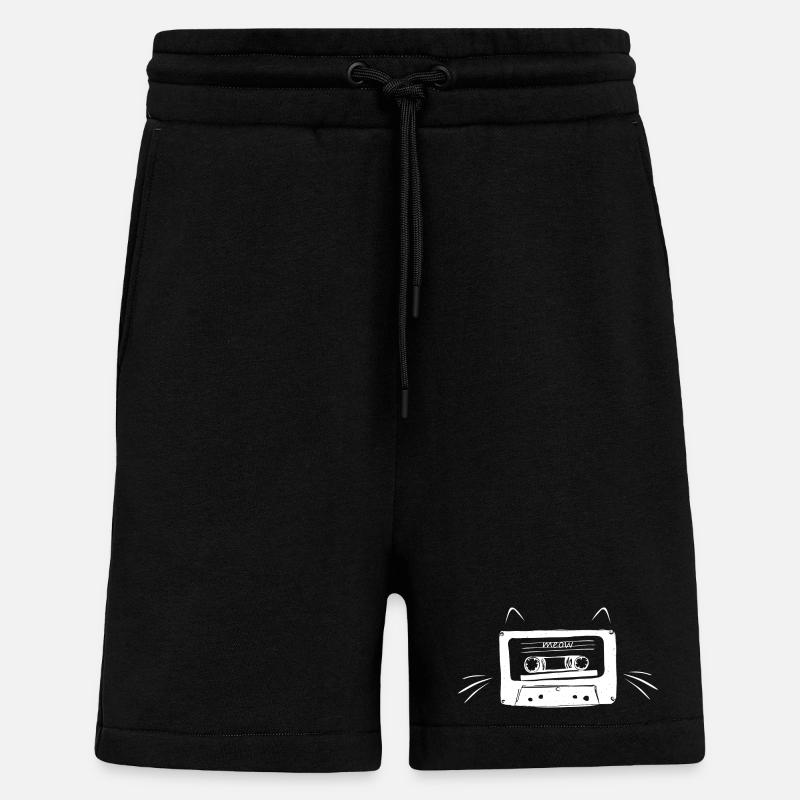 Cassette Cat Graphic - Shorts - made by SPREAD - SOLID BLACK
