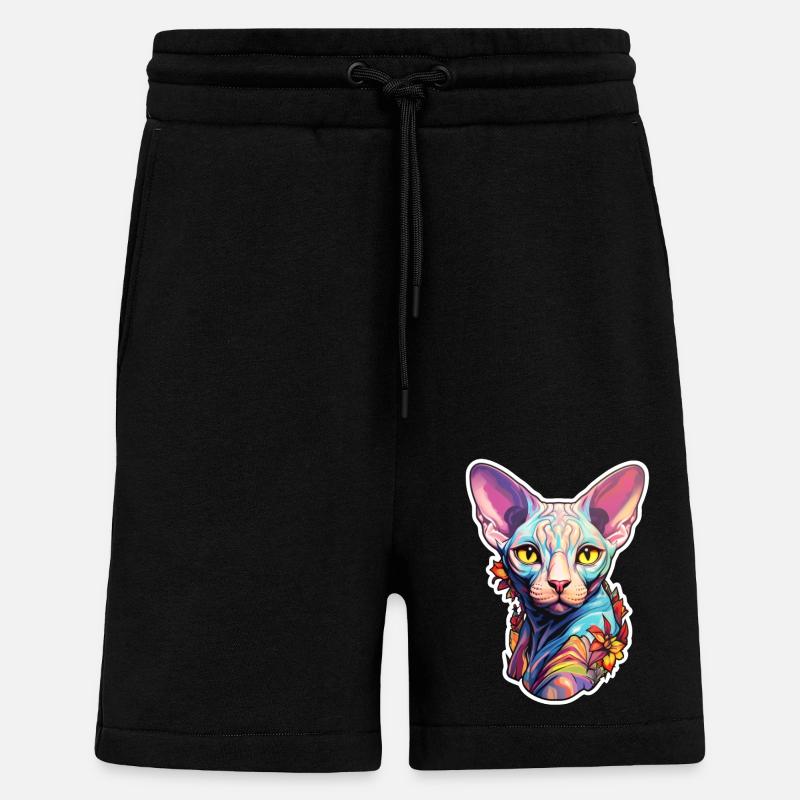 Tête de chat Sphynx - Short bio décontracté fabriqué en UE - SOLID BLACK