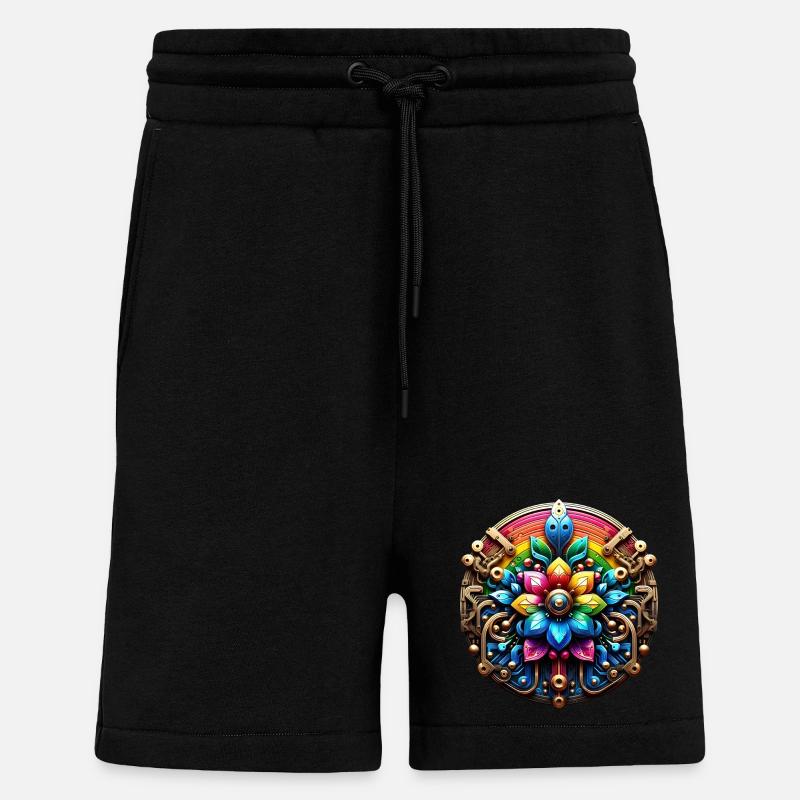 Psychedelische Steampunk Blume Regenbogen - Shorts - made by SPREAD - SOLID BLACK