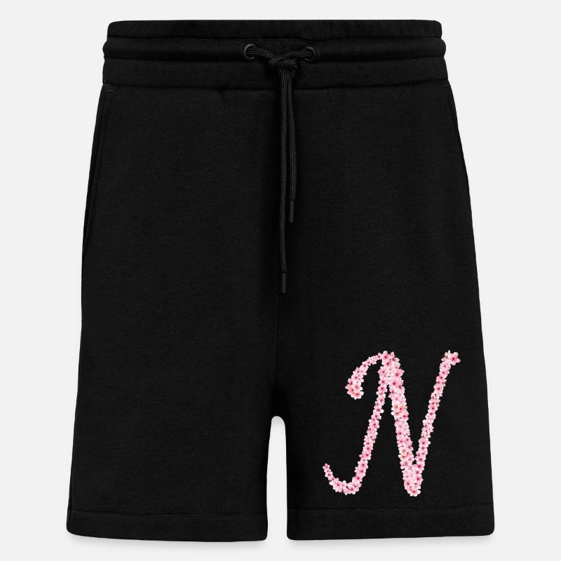 Cherry blossom initial N - Shorts - made by SPREAD - SOLID BLACK