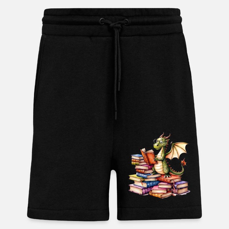 Drache ließt ein Buch - Bücher - Shorts - made by SPREAD - SOLID BLACK