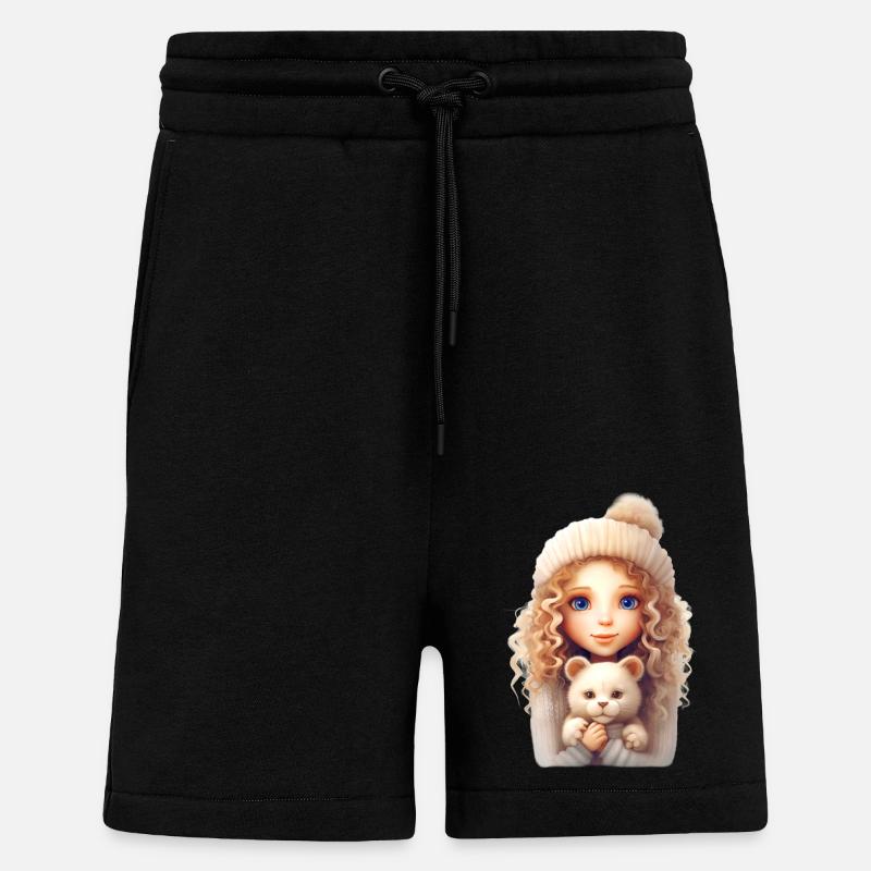 Mädchen mit Katze - Shorts - made by SPREAD - SOLID BLACK