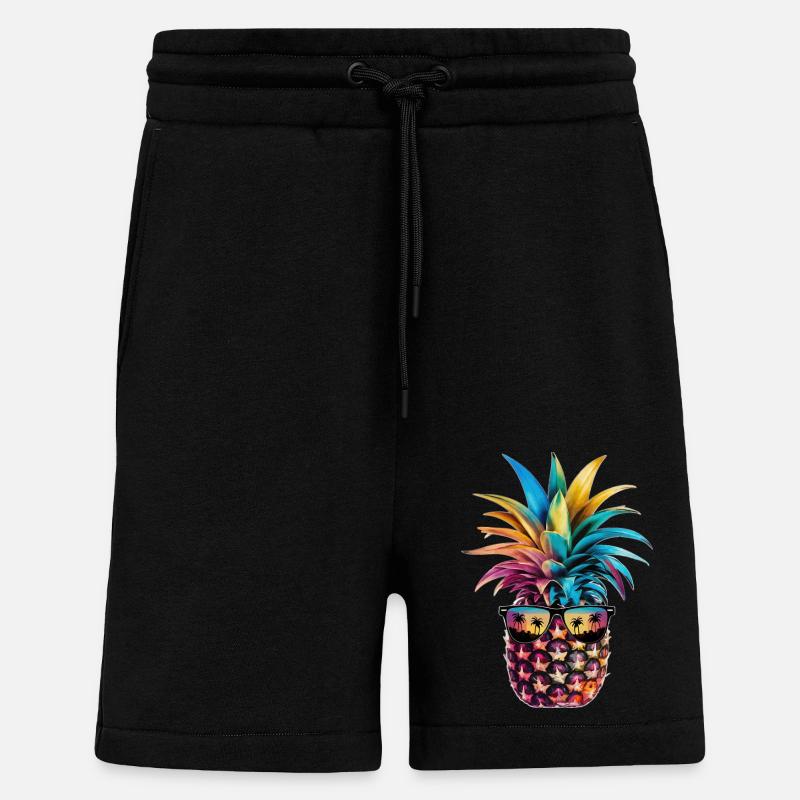 Ananas Fruit tropical hawaïen - Short bio décontracté fabriqué en UE - SOLID BLACK