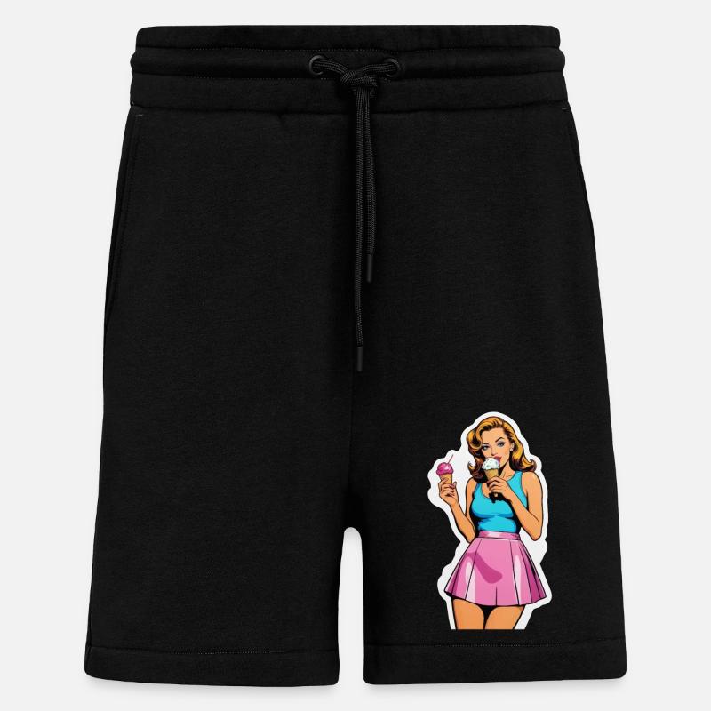 Retro Mädchen Eis essen - Shorts - made by SPREAD - SOLID BLACK