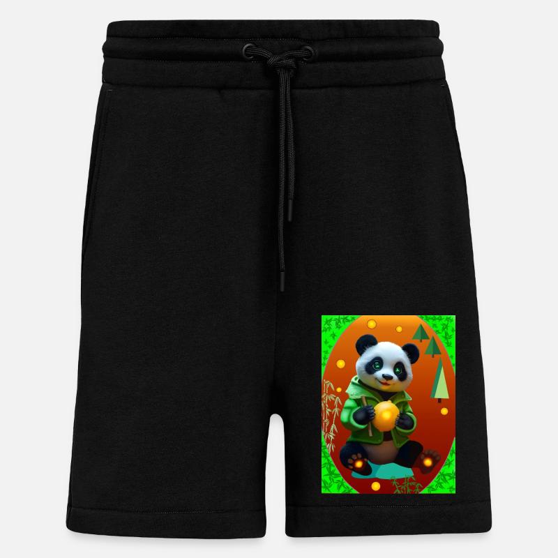 Cyber Panda With Neon Lemon - Shorts - made by SPREAD - SOLID BLACK