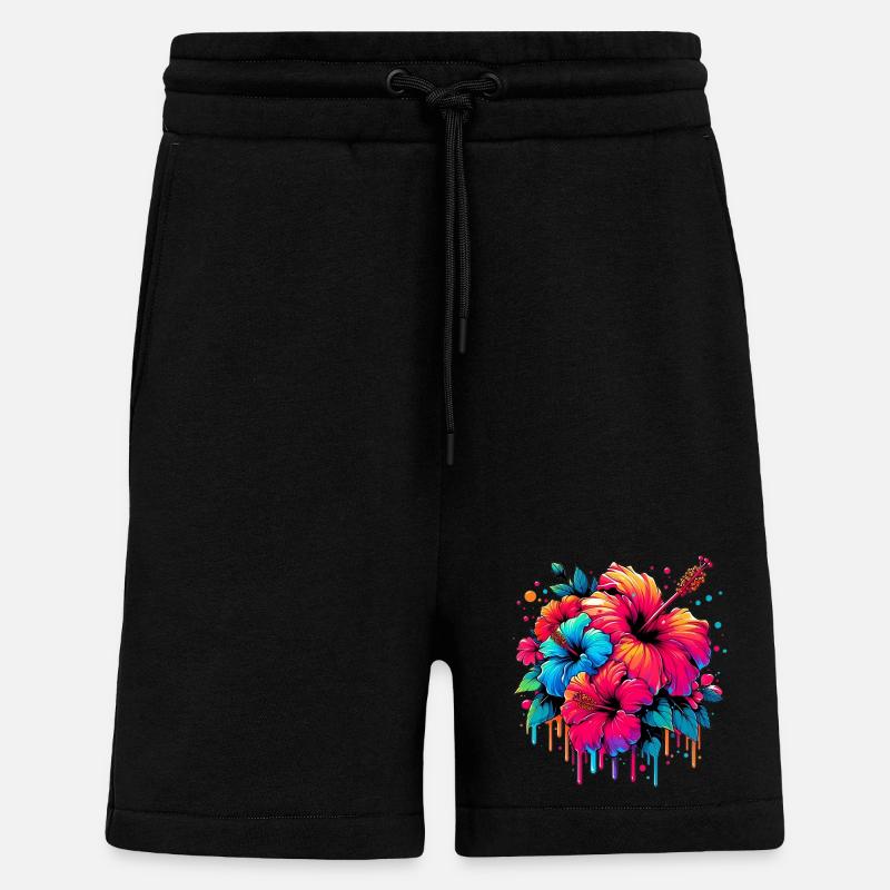 Fleurs d’hibiscus - Short bio décontracté fabriqué en UE - SOLID BLACK