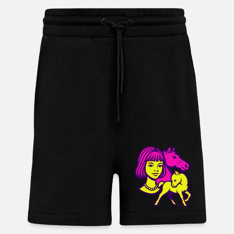 Fille Cheval Pop Art - Short bio décontracté fabriqué en UE - SOLID BLACK