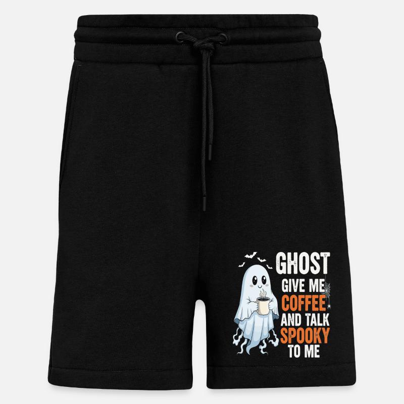 Spooky Ghost with Coffee Illustration - Shorts - made by SPREAD - SOLID BLACK