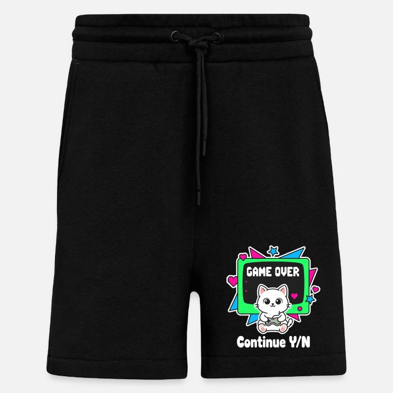 Retro Cats Controller Game Over - Shorts - made by SPREAD - SOLID BLACK