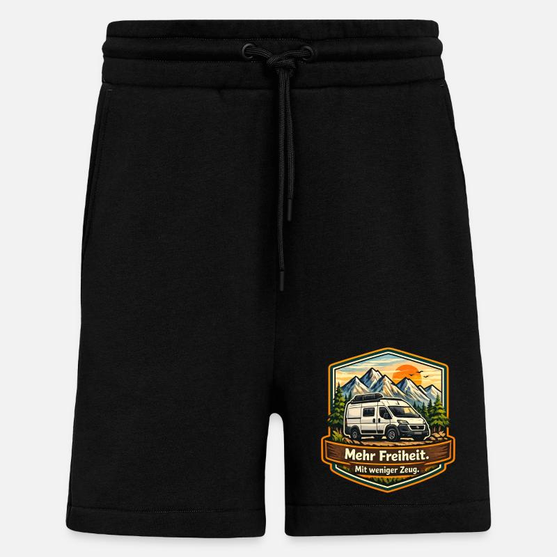 Camping—Plus de liberté—avec moins de choses—camper - Short bio décontracté fabriqué en UE - SOLID BLACK