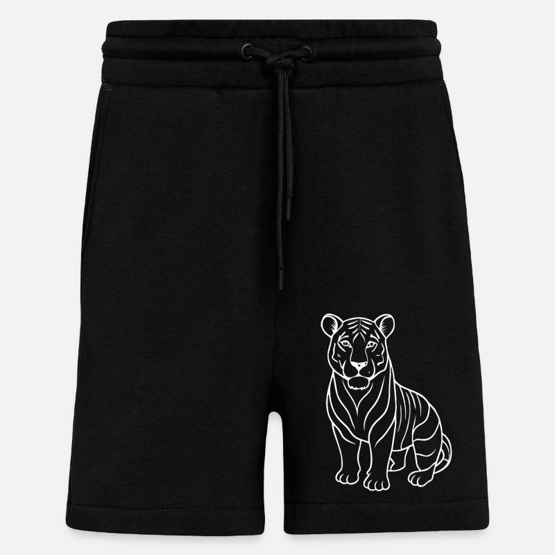 Simple Tiger - Dessin au trait - Short bio décontracté fabriqué en UE - SOLID BLACK