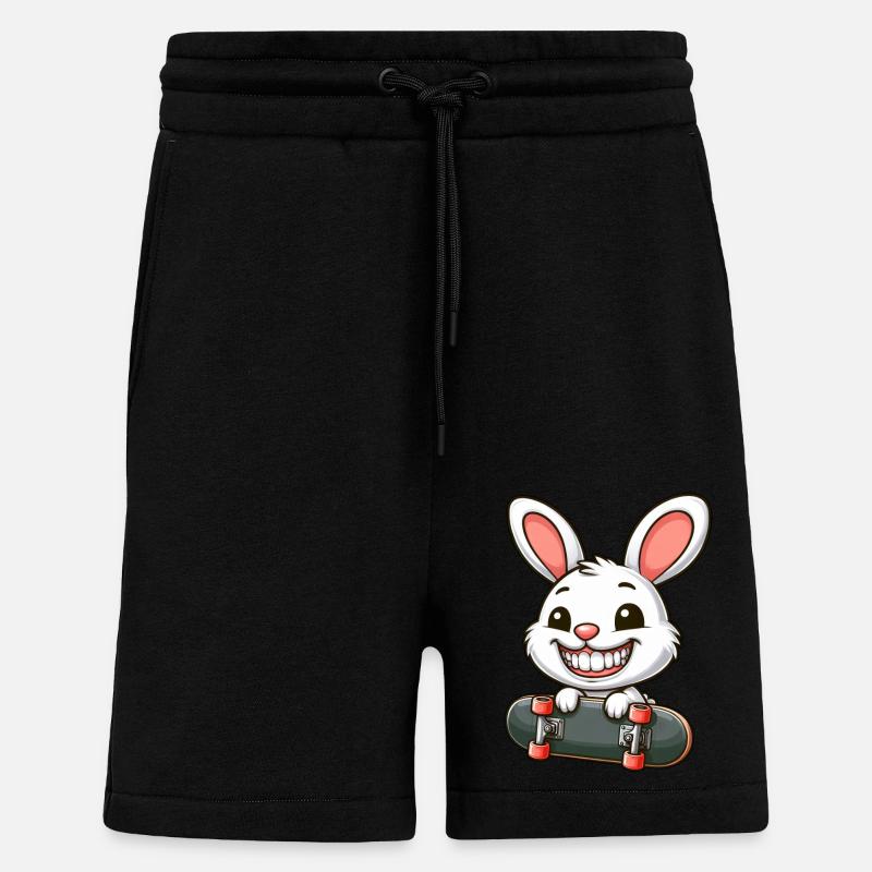 Cute White Bunny Rabbit Skateboard - Shorts - made by SPREAD - SOLID BLACK
