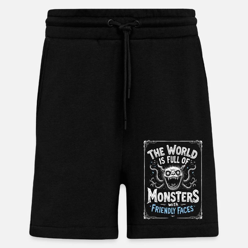 Monstre aux visages amicaux - Short bio décontracté fabriqué en UE - SOLID BLACK