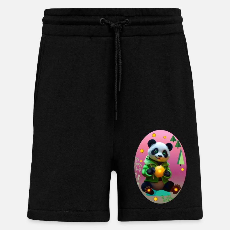 Cyber panda avec citron néon - Short bio décontracté fabriqué en UE - SOLID BLACK