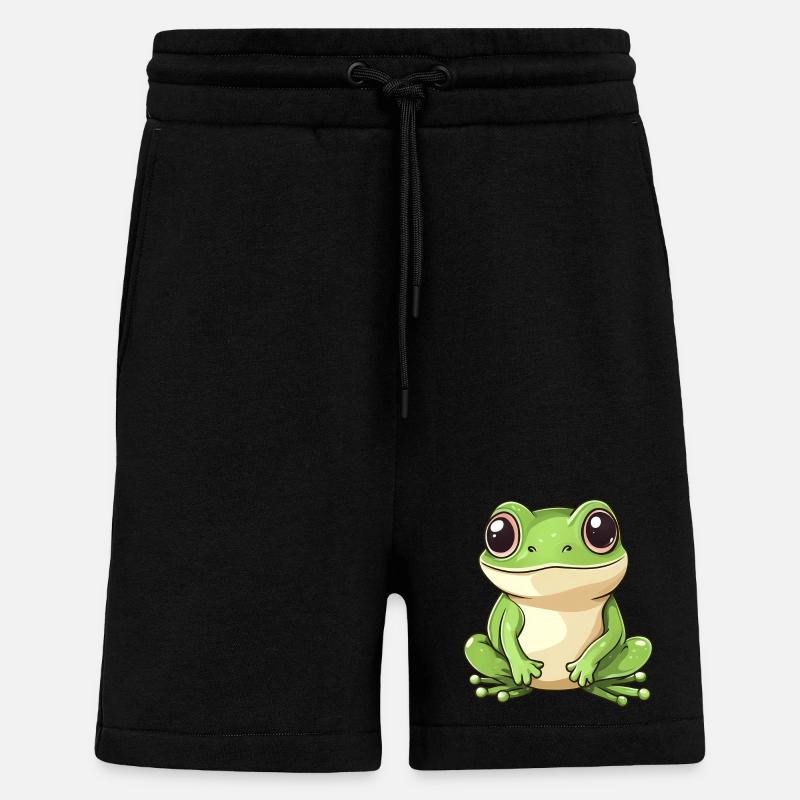 mignon grenouille - Vert - Design joyeux. - Short bio décontracté fabriqué en UE - SOLID BLACK