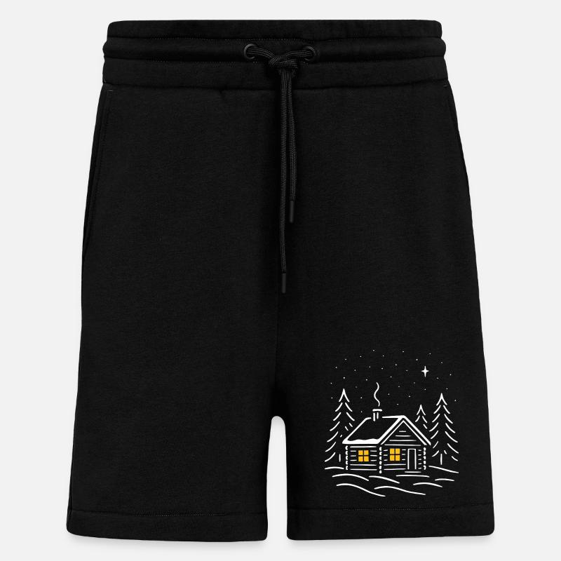 Cabane enneigée au clair des étoiles - Short bio décontracté fabriqué en UE - SOLID BLACK