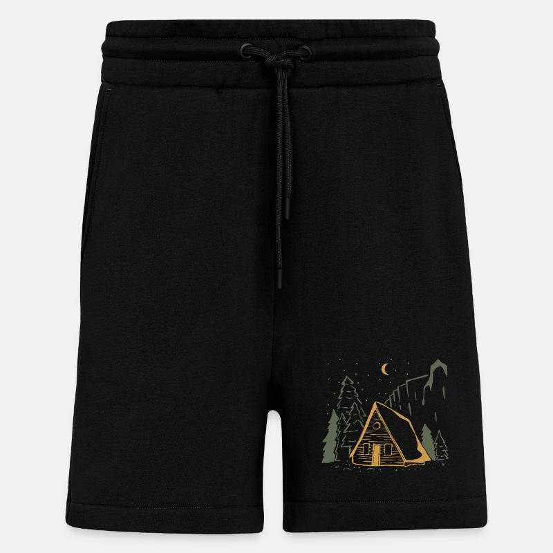 Moonlit Rustic Cabin Night - Shorts - made by SPREAD - SOLID BLACK
